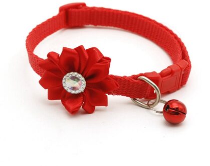 Kat Kraag Bell Bloem Verstelbare Dragen Gesp Halsband Bells Mooie Bloem Kat Ketting Dierbenodigdheden Kat Accessoires rood