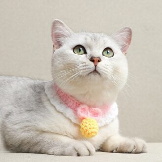 Kat Kraag Leuke Hand Gebreide Kraag Met Kleur Pet Verstelbare Bandana Kostuum Puppy Accessoires Sjaal Voor Katten Kleine Honden roze