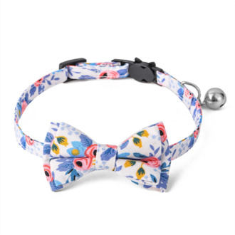 Kat Kraag Verstelbare Bloemen Patroon Driehoek Sjaal Strik Met Bell Puppy Kitten Levert blauw Bow
