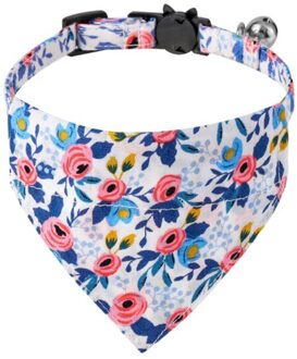 Kat Kraag Verstelbare Bloemen Patroon Driehoek Sjaal Strik Met Bell Puppy Kitten Levert blauw Scarf