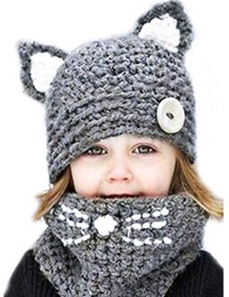 Kat Oor kids Jongens Gebreide Hoeden Winter 2 stks Bont Baby Girl Sjaal Hoed Set Leeftijd voor 2 -8 jaar Kerstcadeaus marine