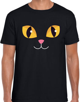 Kat / poes gezicht verkleed t-shirt - zwart - voor heren - Carnaval S