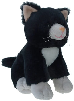 Kat/poes knuffel - 19 cm - zwart - katten - pluche