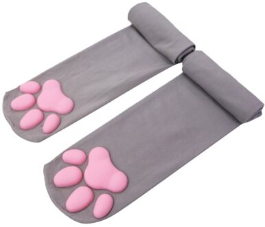 Kat Poot Sokken Voor Vrouwen Meisjes Kawaii 3D Kat Klauw Teen Mutsen Leuke Lolita Poot Pads Cosplay Kat poot Pad Dij Hoge Sokken grijs