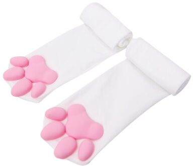 Kat Poot Sokken Voor Vrouwen Meisjes Kawaii 3D Kat Klauw Teen Mutsen Leuke Lolita Poot Pads Cosplay Kat poot Pad Dij Hoge Sokken wit