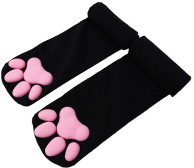 Kat Poot Sokken Voor Vrouwen Meisjes Kawaii 3D Kat Klauw Teen Mutsen Leuke Lolita Poot Pads Cosplay Kat poot Pad Dij Hoge Sokken zwart