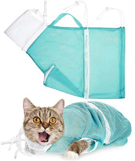 Kat Puppy Hond Zwemmen Bag Anti-Bite En Anti-kras Kat Grooming Tas Verstelbare Multifunctionele Ademend Terughoudendheid Douche tas blauw