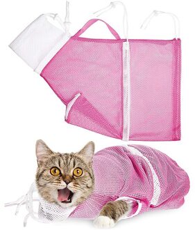 Kat Puppy Hond Zwemmen Bag Anti-Bite En Anti-kras Kat Grooming Tas Verstelbare Multifunctionele Ademend Terughoudendheid Douche tas roze