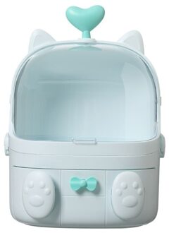 Kat Vorm Plastic Make Storage_Box Cosmetische Organizer Make Up Container Desktop Diverse Storage Case Met Handvat Blauw