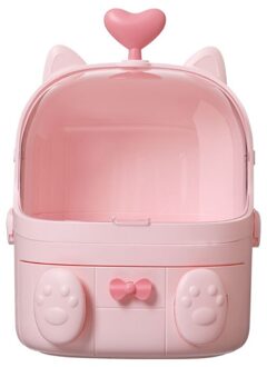 Kat Vorm Plastic Make Storage_Box Cosmetische Organizer Make Up Container Desktop Diverse Storage Case Met Handvat Roze