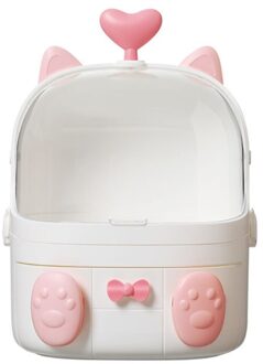 Kat Vorm Plastic Make Storage_Box Cosmetische Organizer Make Up Container Desktop Diverse Storage Case Met Handvat wit