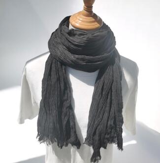 Katoen Bufandas Solider Kleur Sjaal Lente Herfst Warme Zachte Japanse Cool Katoen Kwastje Sjaal Mannen Sjaal zwart