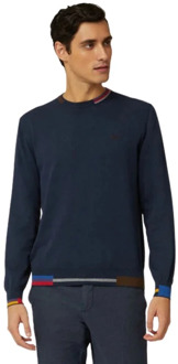 Katoen en wol crew-neck sweater met multicolor details Harmont & Blaine , Blue , Heren - 2Xl,Xl,L,M,S,3Xl