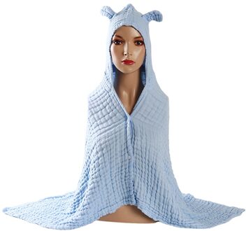 Katoen Gaas Zes-Layer Badjas Mantel Baby Kinderen Hooded Badhanddoek Wrap Ultra Zachte Sterke Water Met Knop Badjassen blauw