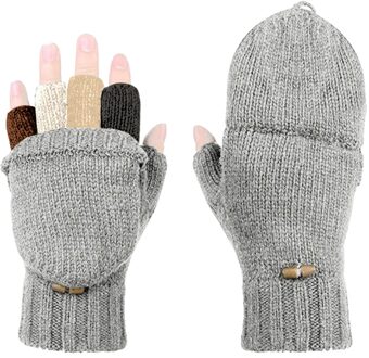 Katoen Gebreide Vingerloze Flip Handschoenen Winter Warm Flexibele Touchscreen Handschoenen Voor Mannen Vrouwen Unisex Blootgesteld Vinger Wanten Handschoen grijs