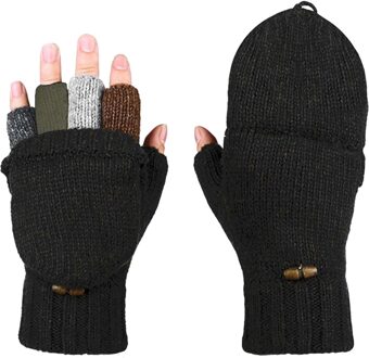 Katoen Gebreide Vingerloze Flip Handschoenen Winter Warm Flexibele Touchscreen Handschoenen Voor Mannen Vrouwen Unisex Blootgesteld Vinger Wanten Handschoen zwart