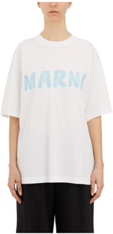 Katoen Logo T-Shirt Marni , White , Dames - Xs,2Xs