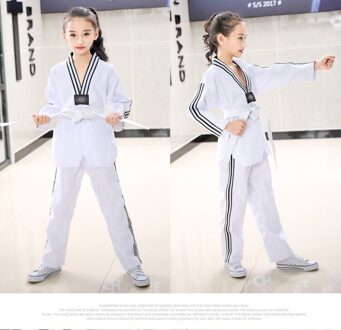Katoen Materiaal Wit Taekwondo Uniform Voor Kinderen En Volwassen 110Cm Tot 190Cm Zwart Wit Strip Taekwondo Dobok XXL