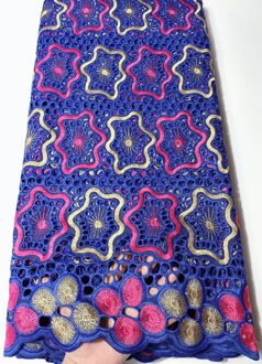 Katoen Nigeriaanse Kant Stof Kant Zwitserse Voile Kant Stof Geborduurde Afrikaanse Droge Kant Voor Bruiloft VSH077 Blauw AS PIC1