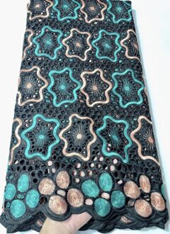 Katoen Nigeriaanse Kant Stof Kant Zwitserse Voile Kant Stof Geborduurde Afrikaanse Droge Kant Voor Bruiloft VSH077 Blauw AS PIC2