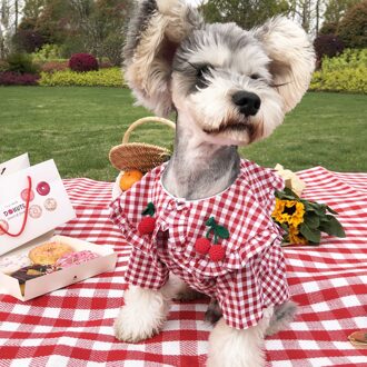 Katoen Plaid Shirt Pet Kleding Honden Beer Cartoon Dunne Shirt Rood Cherry Plaid Korte Mouwen Puppy Teddy Franse Bulldog schnauze XL