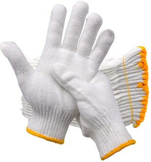 Katoen/Polyester Regelmatige Gewicht Vlakte Naadloze Gebreide Handschoen Met Elastische String Gebreide Pols, Grote, Natuurlijke Witte