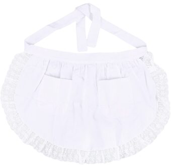 Katoen Taille Schort Kant Korte Schort Met Zakken Voor Maid Serveerster Servant (Wit)