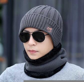 Katoen Voegen Bont Gevoerde Winter Hoeden Casual Maple Leaf Mutsen Hoed Voor Mannen Outdoor Ski Sport Wol gebreide Muts grijs