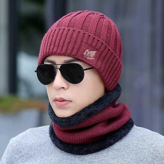 Katoen Voegen Bont Gevoerde Winter Hoeden Casual Maple Leaf Mutsen Hoed Voor Mannen Outdoor Ski Sport Wol gebreide Muts rood