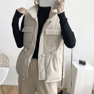 Katoen Winter Plus Size 3XL Vest Losse Vest Jas Vrouwelijke Winter Rits Jas Vest Vrouwelijke Beige / S