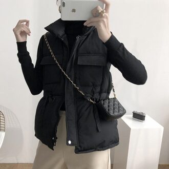 Katoen Winter Plus Size 3XL Vest Losse Vest Jas Vrouwelijke Winter Rits Jas Vest Vrouwelijke zwart / XL