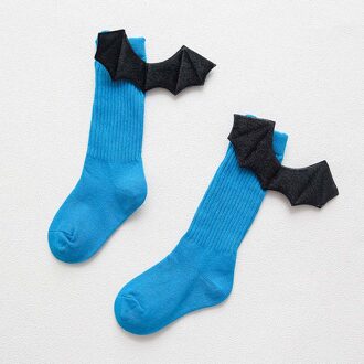 Katoenen Baby Sokken Met Vleermuis Vleugels Leuke Baby Meisjes Jongens Kniekousen Peuter Kids Lange Buis Sok Baby Been warmer Sok blauw