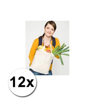 Katoenen boodschappen tas - 12x - naturel - 100% katoen - draagtasjes - 38 x 42 cm