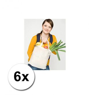 Katoenen boodschappen tas - 6x - naturel - 100% katoen - draagtasjes - 38 x 42 cm