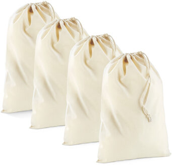 Katoenen canvas opberg zakjes/tasjes - 5x - wit - met afsluitkoord - 14 x 20 cm
