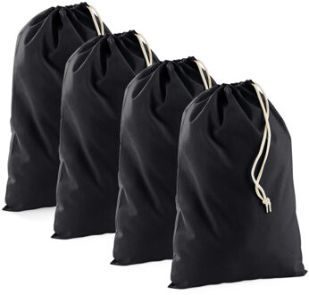 Katoenen canvas opberg zakjes/tasjes met afsluitkoord - 10x - zwart - 10 x 15 cm - cadeau tasjes