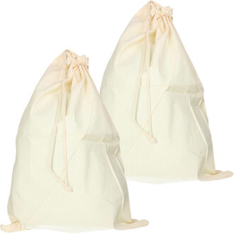 Katoenen canvas opbergzak/waszak met afsluitkoord - 2x - 49 x 75 cm - 38 liter - naturel kleur