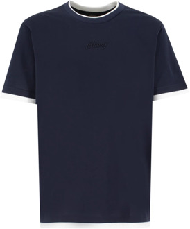 Katoenen Crew-neck Geborduurd T-shirt Brioni , Blue , Heren - 2Xl,Xl,M,3Xl