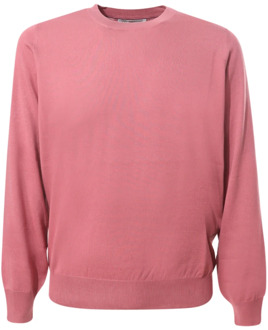 Katoenen Crew-neck Sweater met Ruffle Brunello Cucinelli , Pink , Heren - 2Xl,Xl,L,M,3Xl