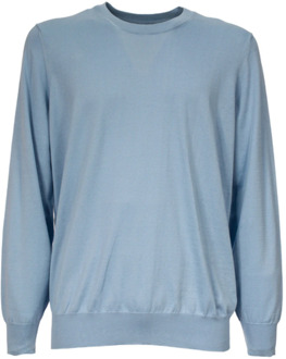 Katoenen Crewneck Sweater Brunello Cucinelli , Blue , Heren - 2Xl,Xl,L,3Xl
