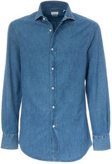 Katoenen Denim Overhemd Brunello Cucinelli , Blue , Heren - S