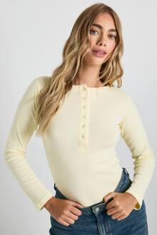 Katoenen Henley Top Met Knoopsluiting Aan De Voorkant En Lange Mouwen, Lemon - 40