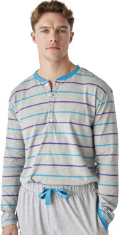 Katoenen herenpyjama met lange mouwen en halve rits JJBEP5500 Grijs