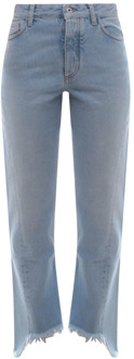 Katoenen Jeans met Raffelende Onderkant Off White , Blue , Dames - W25