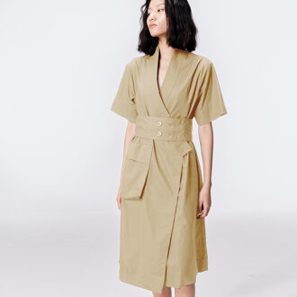 Katoenen kimono wrap jurk Beige - XS