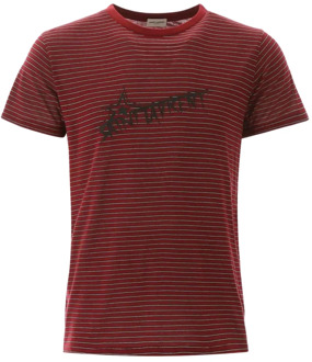 Katoenen Logo T-Shirt - Herenmode Saint Laurent , Red , Heren