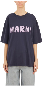 Katoenen Logo T-Shirt Marni , Blue , Dames - Xs,2Xs