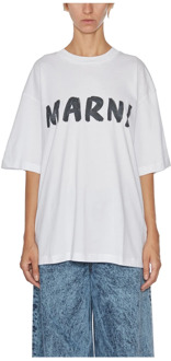 Katoenen Logo T-Shirt Marni , White , Dames - S,2Xs