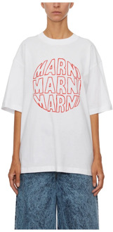 Katoenen Logo T-Shirt Marni , White , Dames - Xs,2Xs
