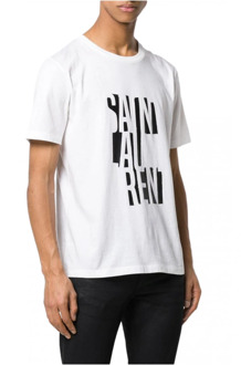 Katoenen Logo T-shirt - Wit Ronde Hals Korte Mouw Saint Laurent , White , Heren - M,S